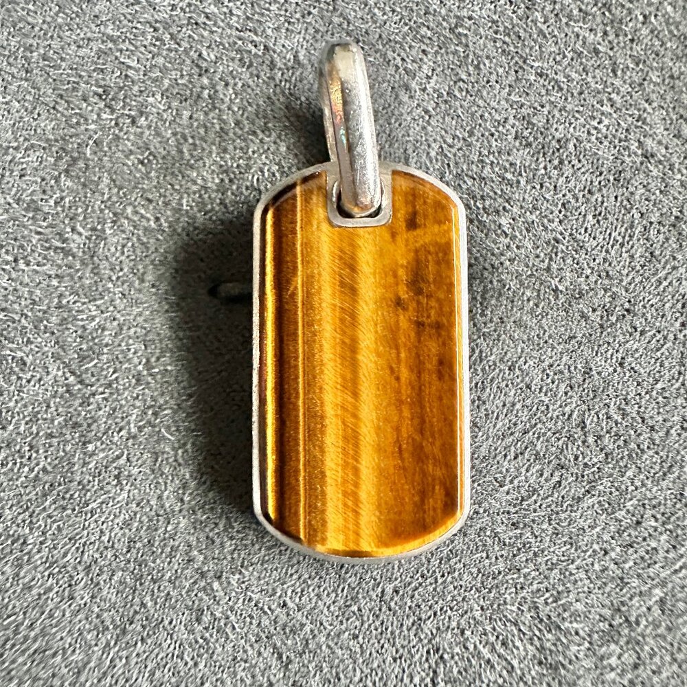 David Yurman Chevron Dog Tag Pendant w/ Tiger's Eye - 27mm - Picture 5 of 14